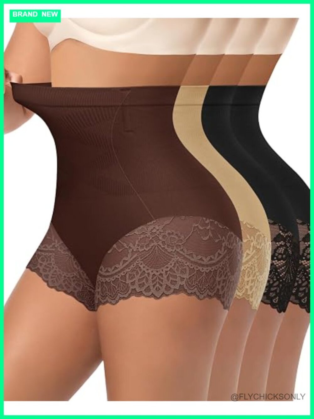 High Waisted Lace Briefs Shapewear Panties 4 Pack Anti-Roll Nylon